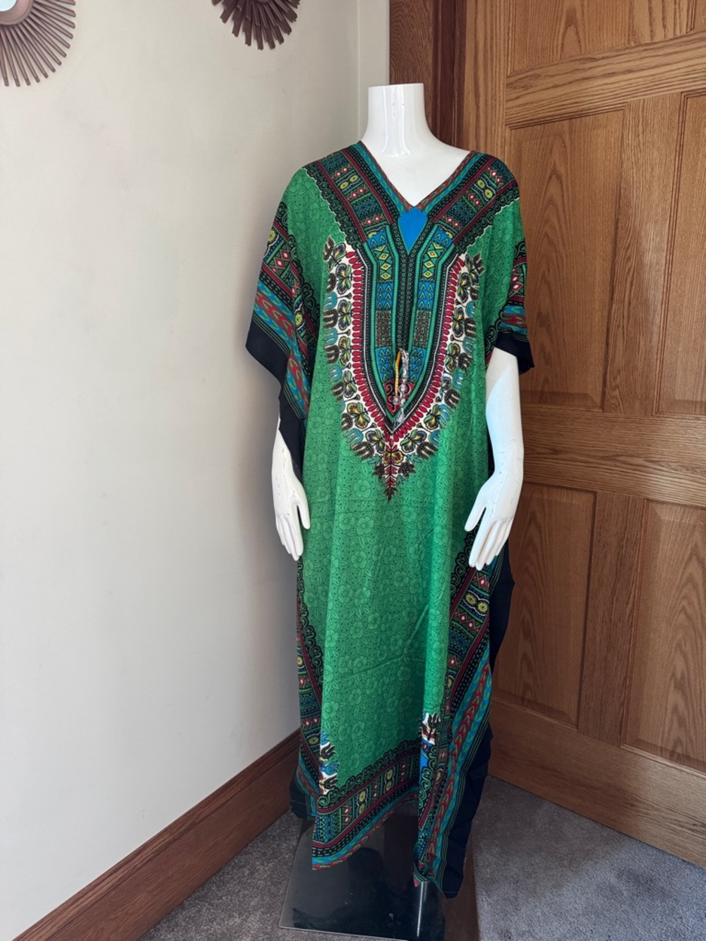 Exist Green Printed Kaftan Muumuu Dress SIZE OS NWT Boho Resort Lounge